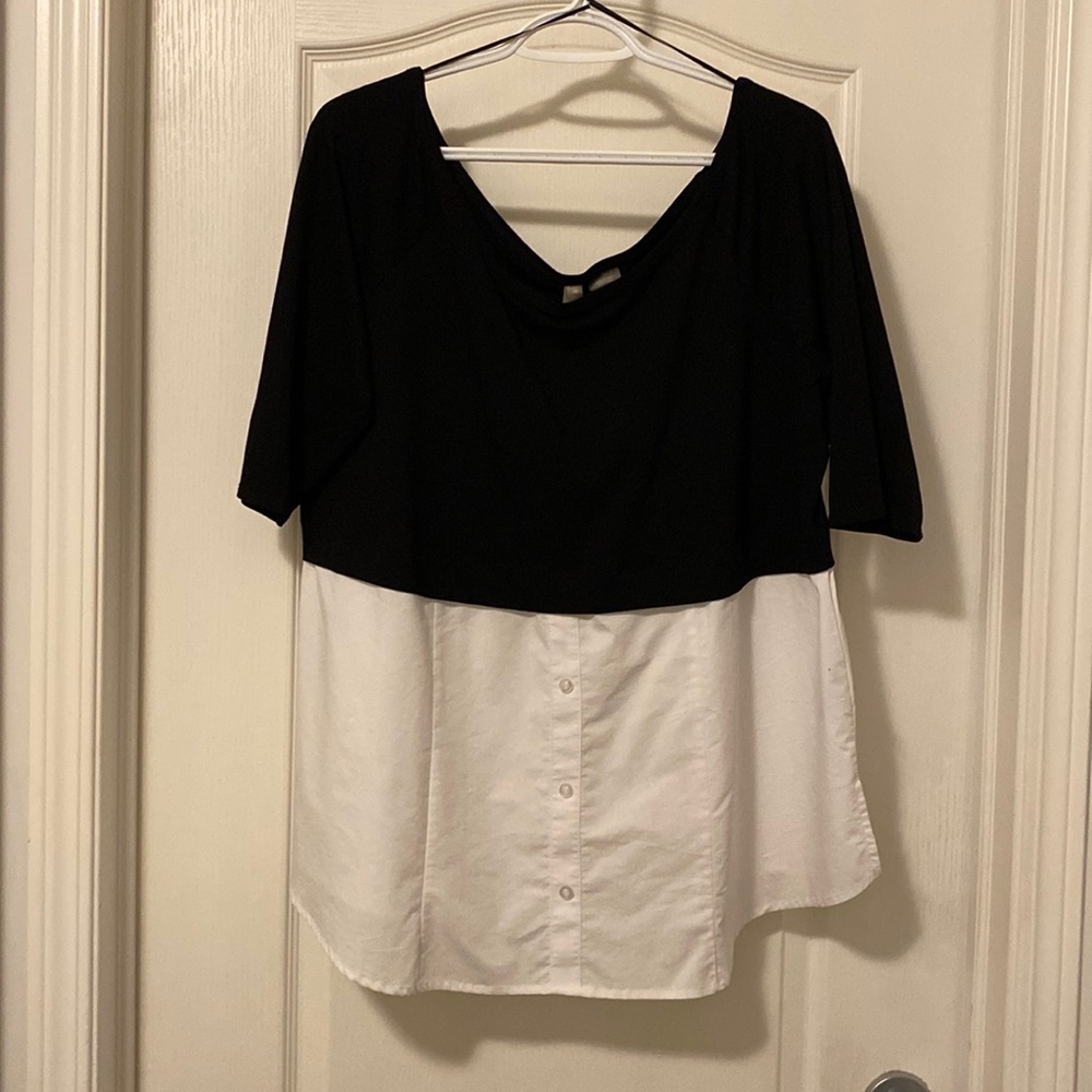 Casual top with dress shirt bottom